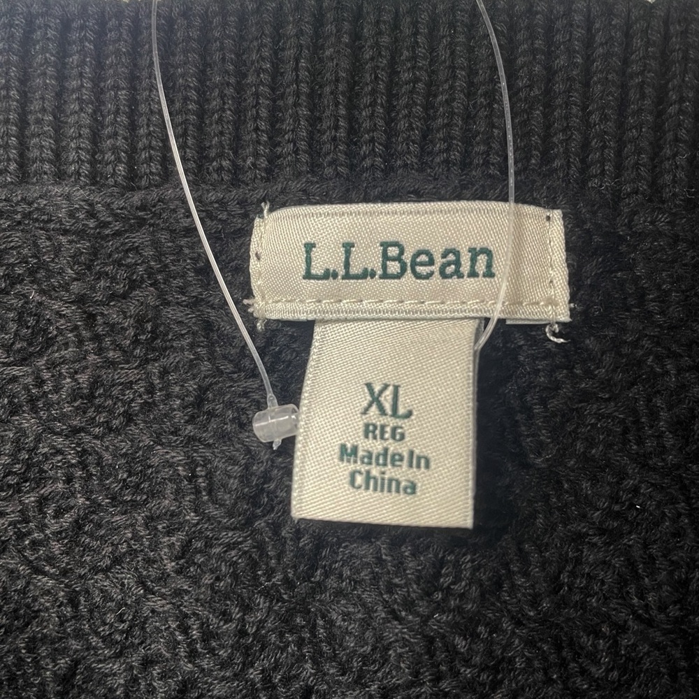 NEW LL Bean Black Basket Weave Pullover Sweater 100% Cotton Size XL Boat Neck - Picture 8 of 16